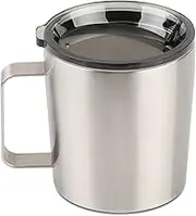 12 oz Insulated Coffee Mug with Lid, Stainless Steel, Double Wall Vacuum Insulated Travel Mug Coffee Cup with Handle, Stainless Steel/Silver (803-019)