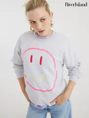 River Island Grey Smiley Face Sweatshirt (H24087) | $78