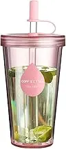 Clear Reusable Travel Cup | Reusable Clear Cups with Straw | Double-wall Iced Coffee Cup, Coffee Mug with Lid and Straw, Transparent Drinkware for Travel, 20oz Clear Insulated Cup