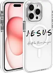Goodsprout for iPhone 15 Compatible with MagSafe Case, Clear with Jesus Be There for You Pattern Shockproof Glossy Magnetic Protective Phone Case for iPhone 15
