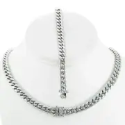 8mm ANTI-TARNISH Stainless Steel Miami Cuban Link Bracelet 7'' & Chain 18''