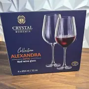 CRYSTAL BOHEMIA Alexandra Optic Red Wine Glass 6pc 6x650ml/22oz NIB