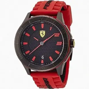 【Ferrari 法拉利】FERRARI法拉利男錶型號FE00072(黑色錶面黑錶殼紅真皮皮革錶帶款)
