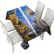 Cool Yin and Yang Orange Tiger vs White Tiger Tablecloth