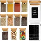 12Pcs Glass Spice Jars with Bamboo Lids - Square Food Storage Containers Set wit