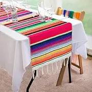 Serape Table Runner - 14 x 84 Inch Cotton Fringe Table Runner for Parties and Weddings