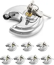 QWORK Keyed Alike Disc Padlock, 8 Pack Stainless Steel Discus Lock with 3/8-Inch Shackle, 2-3/4 in Wide, for Garages, Fence, Sheds and Storage Unit