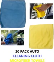 20 Car Auto All Purpose Microfiber Towels (6) Blue 16x15" (14) Yellow 13.5x13.5"