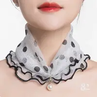 在飛比找momo購物網優惠-【89 zone】法式透氣護頸 絲巾 防曬圍脖 圍巾(白色波