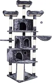 Hey-brother XL Cat Tree, 186 cm Cat Tower with 3 Caves, 3 Cozy Perches, Scratching Posts, Board, Activity Center Stable for Kitten/Big Cat, Gray MPJ032G