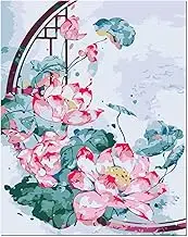 Painting by Numbers for Adults DIY Painting by Number Kit for Beginner Lotus Window 16x20 (Self-Assembly Wooden Frame)
