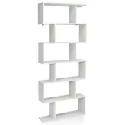 Costway S-Shape Bookshelf 6-Tier Wood Bookcase Display Shelf Storage Rack Home Furniture Office White