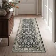 JINCHAN Antibacterial Runner Rug Washable Rug Floral Oriental Carpet Kitchen Mat Indoor Rug Vintage Rug 61x152CM Non Slip Retro Soft Carpet for Bathroom Kids Nursey Bedroom Laundry Taupe on Black