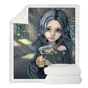 Dark Art Goth Alannah the Cathedral Caretaker Girl Throw Blanket