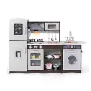 Costway Play Kitchen Chef Pretend Cooking Toy Set w/Accessories Brown