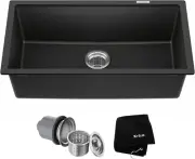 Quarza 31-Inch Undermount Single Bowl Granite Kitchen Sink in Black Onyx, KGU-41