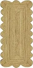 CASAVANI Kilim Runner Scalloped Runner 2x10 Jute Runner Rug Solid Pattern Beige Color Flatweave Runner Thick 0.27 inches Braided Jute Indoor Outdoor Runner Rugs for Hallway Staircases Corridor Runner