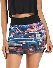 [RPLIFE] of July Blue Truck Balloons Exercise Skirt, High Waisted Athletic Skort, Shorts with Skirt