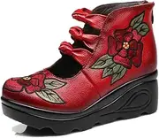 [Duberess] Women's Real Leather Comfort Casual Mary Jane Platform Wedges Shoes