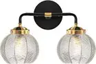 2 Light Bathroom Vanity Light Clear Glass Globe Wall Sconce Lights Black Wall Mo