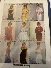 Princess Diana Royal Gowns Plate Block Of 9 Stamps With Authenticity Certificate
