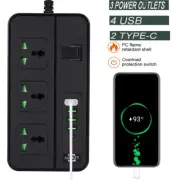 2500W Power Strip Powerboard 3 Way 4USB 2 TypeC with AU Plug Ports Charger AU