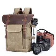 Canvas Leather DSLR Camera Backpack Bag Rucksack Case Laptop or Canon Nikon Sony