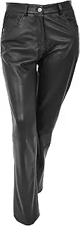 [House of Leather] Womens Soft Leather Trousers Slim Fit Style Black