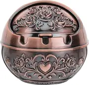 Veemoon Windproof Metal Ashtray with Lid - Vintage Decorative Desktop Smokeless Ashtray Gift for Home Office