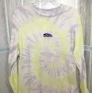 QUICKSILVER MENS YELLOW PURPLE TIE DYE LONG SLEEVE ORGANIC TEE SZ M NWT READ