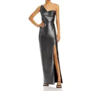 $245 Aidan Mattox One Shoulder Foil Knit Dress Size 8
