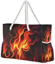 [Yoogain] Red Fire Gorgeous Combustion Sturdy Beach Bags Sandproof with side pocketes Beach Bags Sandproof Outdoor for Travel Gym Vacation, Red Fire Gorgeous Combustion, 1 size