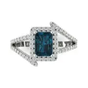 2.1 ct Emerald Cut Topaz Gemstone Halo Solitaire with Accents Ring White Gold