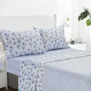 4-Piece Floral Print Queen Size Sheet Set, Soft Microfiber All-Season Bed Sheet