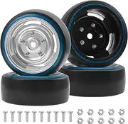 4Pack ShareGoo Hard Plastic 1/10 RC Drift Car Tires & Wheel Rims 12mm Hex Compatible with Traxxas 4Tec 2.0 HSP Tamiya TT01 TT02 Kyosho RC 1/10 On-Road Drift Drifting RC Car (Blue)