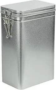 AIMALL Square Tinplate Sealed Food Storage Canister 7.4x4.7x3.1in Coffee Tea Container with Lid, Silver Colour Metal Packaging Tin for Pantry Kitchen Organisation