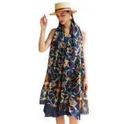 ANYYOU 100% Mulberry Silk Dark Blue Long Scarf Luxury Brand Women Beach Shawl Wear Swimwear Pashimina Face Shield Foulard