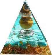 Tiger Eye Crystal Sphere Orgonite Pyramid with Turquoise Stone Reiki Energy Chakra Healing Orgone Collection Meditation Tool