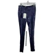 Sass & Bide New Women's Metallic Sequin Purple Leggings, Ankle, Polyester Size 4