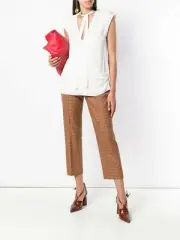 NWT Theory Tie Front Cap Sleeve Wrap Silk Blouse, Ivory, Small, MSRP $255