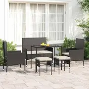 6 Piece Garden Lounge Set with Cushions Black Poly Rattan, Garden Furniture Sets