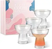 10oz Stemless Margarita Glasses Set of 4, Handmade Cute Cocktail Glasses with Gold Trim, Elegant Vertical Ribbed Design for Party, Fun Cocktail Set for Martini and Mixed Drinks, Gift Package