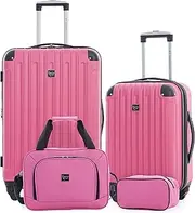 [Travelers Club] Midtown Hardside 4-Piece Luggage Travel Set, Bubble Gum, 4-Piece Set, Midtown Hardside 4-Piece Luggage Travel Set