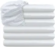 Glarea Queen Fitted Sheet Only - Deep Pocket White Sheets Bulk 6 Pack for Home, Air Bnb Essentials, Massage Table, Hospital Bed - Made of Microfiber Fabric for Soft Feel