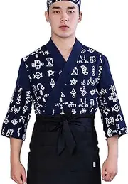 [KGVSLIXYT] Sushi Chef Coat, Japanese Kimono Sushi Chef Jacket Unisex 3/4 Sleeve Blue S-2XL