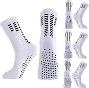 [Zuimei] 4 Pairs Grip Socks Mens Football Socks,Anti-Slip Football Socks Mens Athletic Socks Ankle Soccer Socks for Men Women Running Training Sporting Socks, Size 6.5-11, White, One size