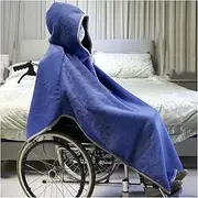 Wheelchair Warmer Cover Blanket, Wheelchair Blanket for Adults, Winter Thicken Warm Wheelchair Hooded Poncho Travel Blanket Wearable Blanket(Blue Thickened)