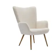 HOMFURN White Teddy Fabric Accent Chair with Wing Back
