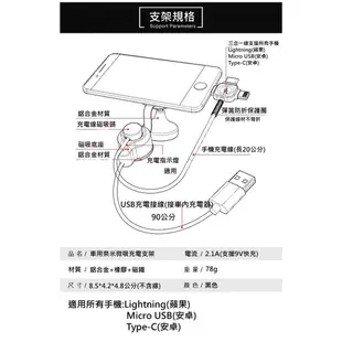 最新二代 奈米微吸 吸附式 汽車 車用 手機 充電 支架 車架 三合一接頭 蘋果 安卓 TYPE C 三星 HTC 華碩