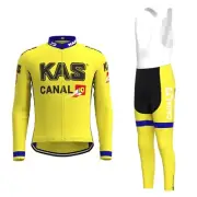 Retro Mens team Thermal Fleece KAS Cycling Long Sleeve Jersey Bib Pants Sets